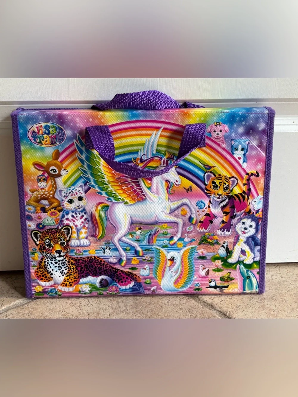 Lisa Frank Rainbow Pegasus Trifold Folder Handles Tropical Scene Portfolio